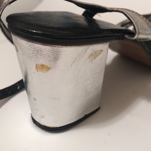 Vintage MTA Silver Metallic Block High Heel Slingback Shoes Women’s 7.5 Open Toe - Picture 7 of 9